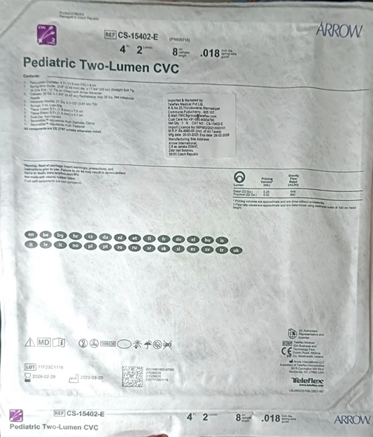Arrow CS-15402E Pediatric Double Lumen Central Venous Catheter – 4 Fr × 8 cm