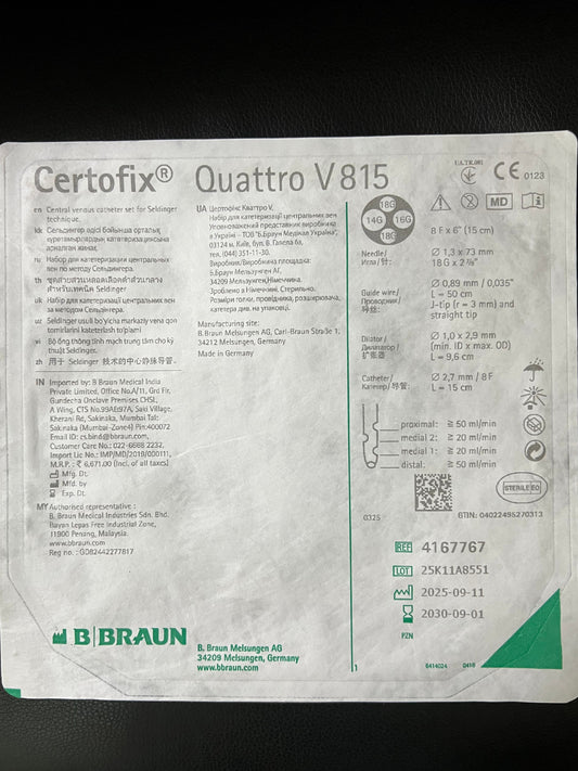 B. Braun Certofix® Quattro V815 Four-Lumen Central Venous Catheter Set