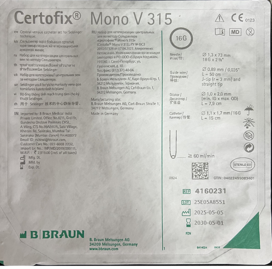 B. Braun Certofix® Mono V315 – Single-Lumen Central Venous Catheter Kit