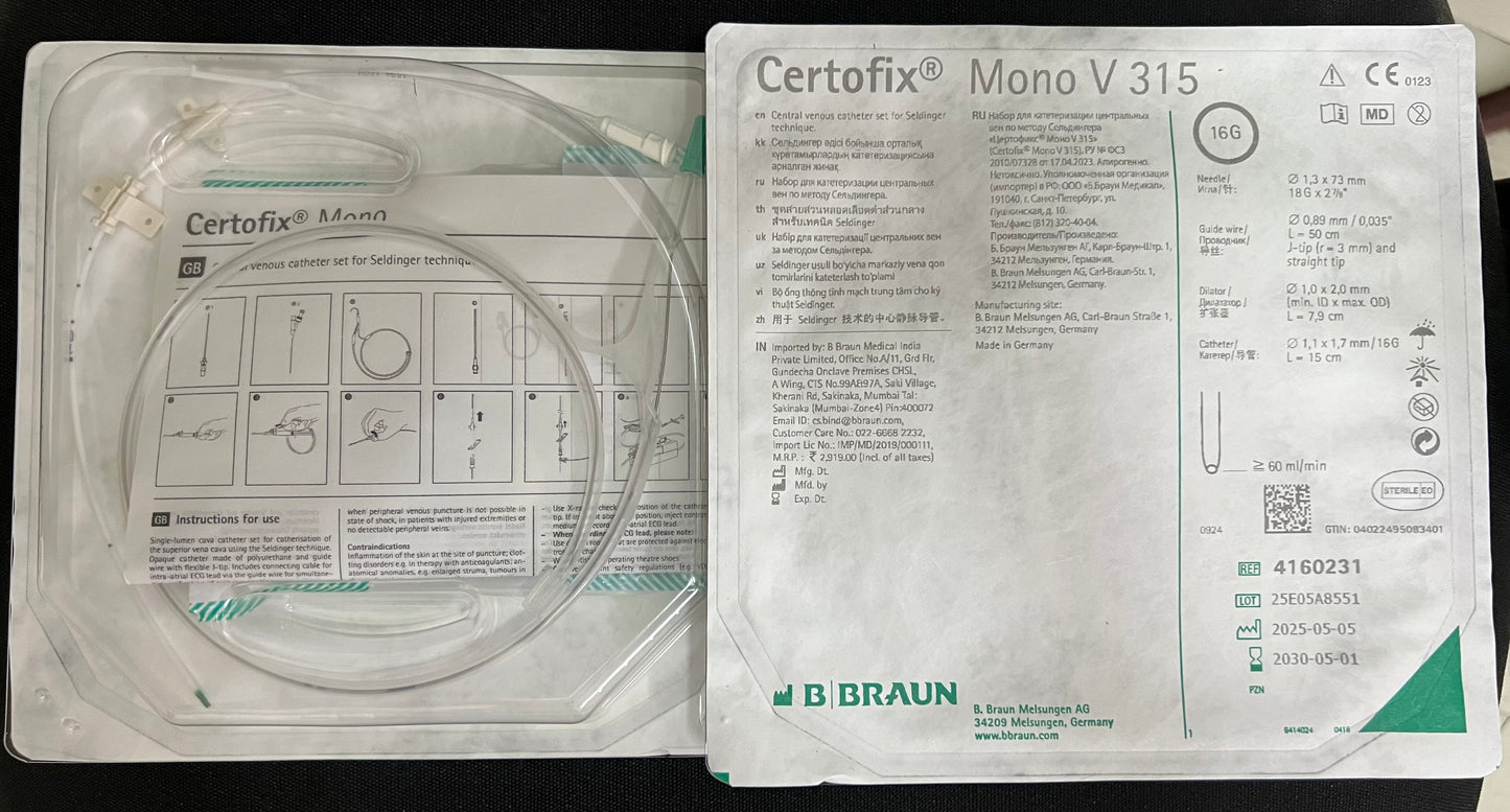 B. Braun Certofix® Mono V315 – Single-Lumen Central Venous Catheter Kit