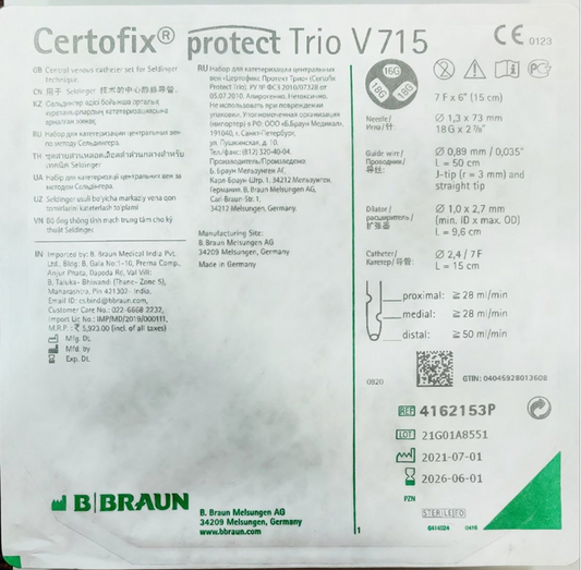 B. Braun Certofix® Protect Trio V715 Triple Lumen Central Venous Catheter Set
