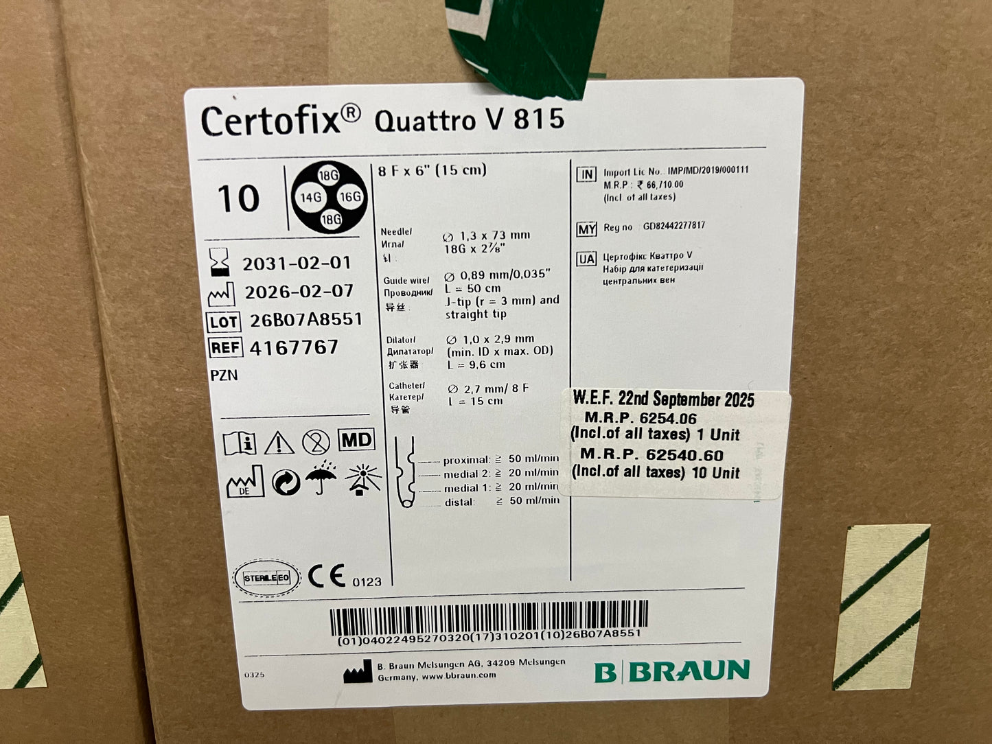 B. Braun Certofix® Quattro V815 Four-Lumen Central Venous Catheter Set