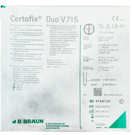 B. Braun Certofix® Duo V715 Double-Lumen Central Venous Catheter Kit