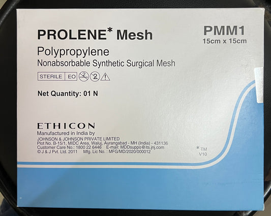 Ethicon Prolene Surgical Mesh — PMM1, 15 cm × 15 cm for Open Hernia & Fascial Defect Repair