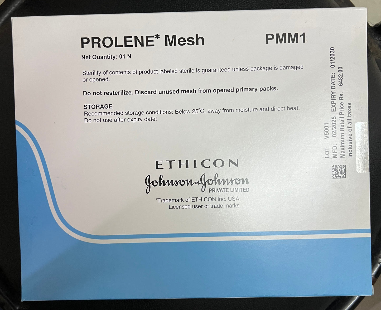Ethicon Prolene Surgical Mesh — PMM1, 15 cm × 15 cm for Open Hernia & Fascial Defect Repair