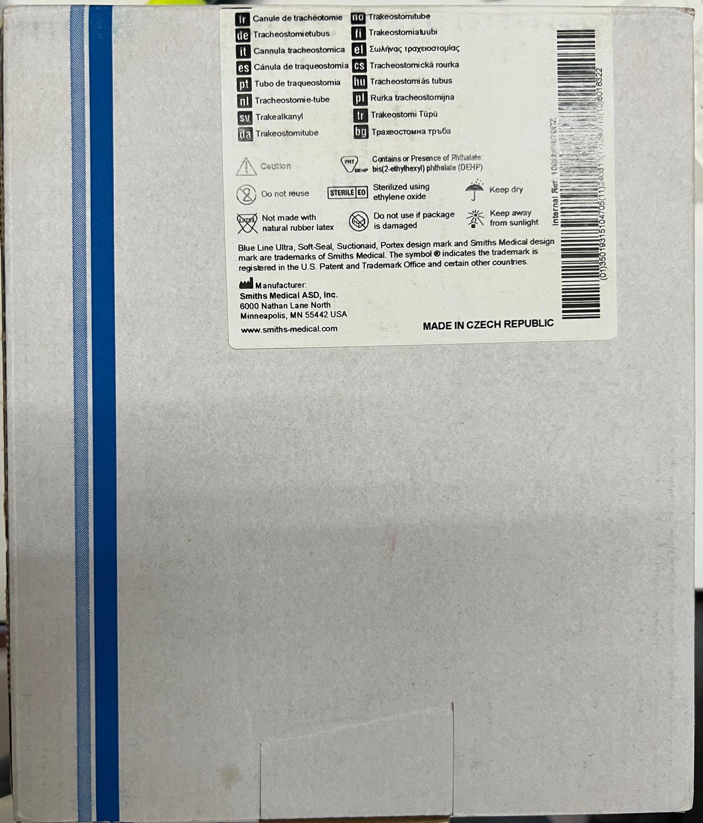 Smiths Medical Portex Blue Line Ultra Tracheostomy Tube Soft-Seal Cuff – 100/800/060–085