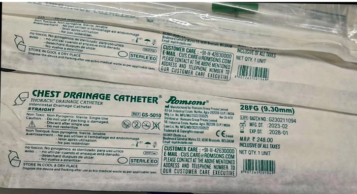 Romsons Chest Drainage Catheter (Straight) 12Fg - 36Fg